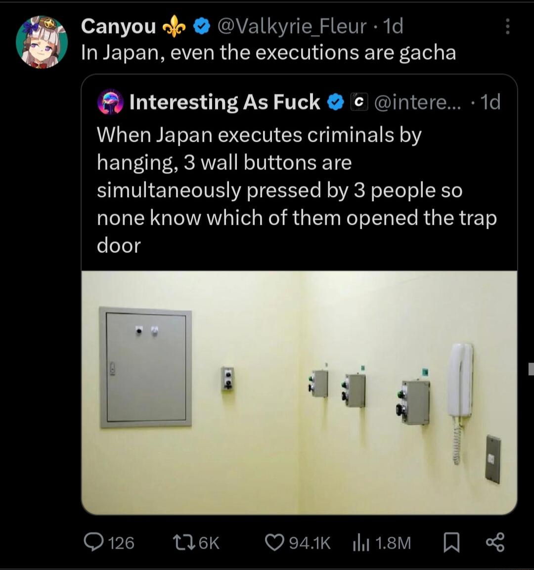 Canyou o Valkyrie Fleur 1d In Japan even the executions are gacha Interesting As Fuck intere 1d LR BETER RN EITERR T T EIEEY LENT TR AN T T BT simultaneously pressed by 3 people so none know which of them opened the trap door Qw6 ek Qoak liisM 3