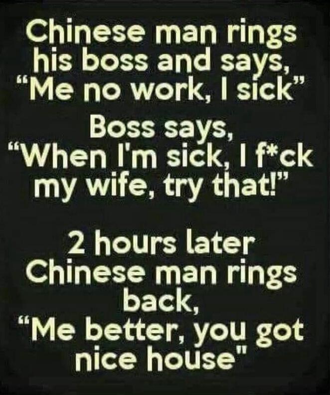 Chinese man rings his boss and says, 