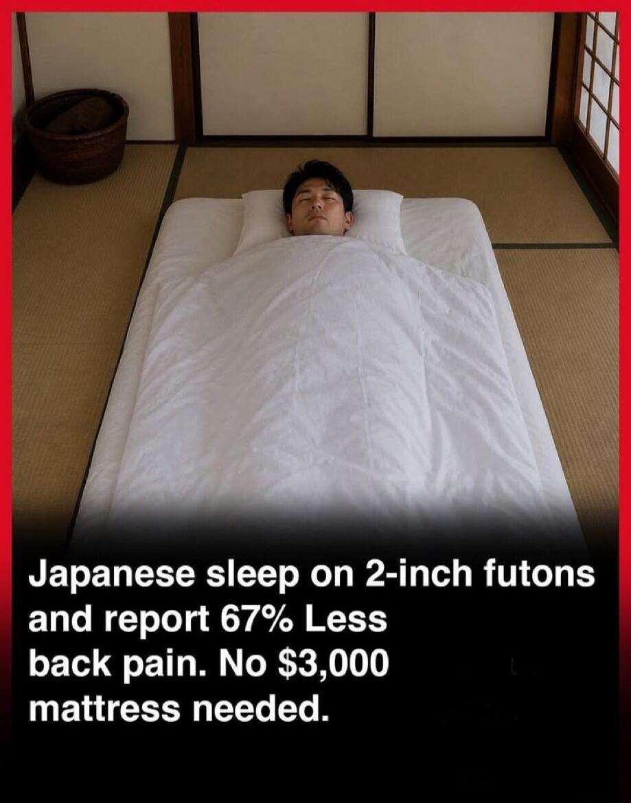 Japanese sleep on 2-inch futons and report 67% Less back pain. No $3,000 mattress needed.