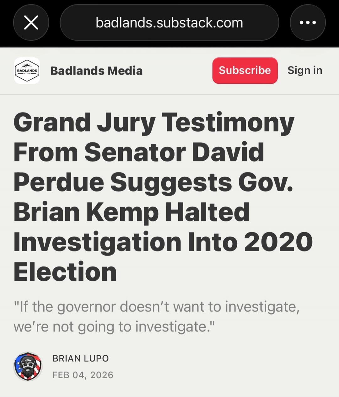 Grand Jury Testimony From Senator David Perdue Suggests Gov. Brian Kemp Halted Investigation Into 2020 Election

