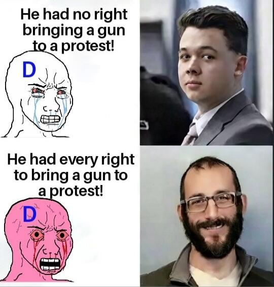 He had no right bringing a gun to a protest! 

He had every right to bring a gun to a protest!