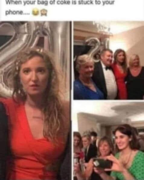 When your bag of coke is stuck to your phone...