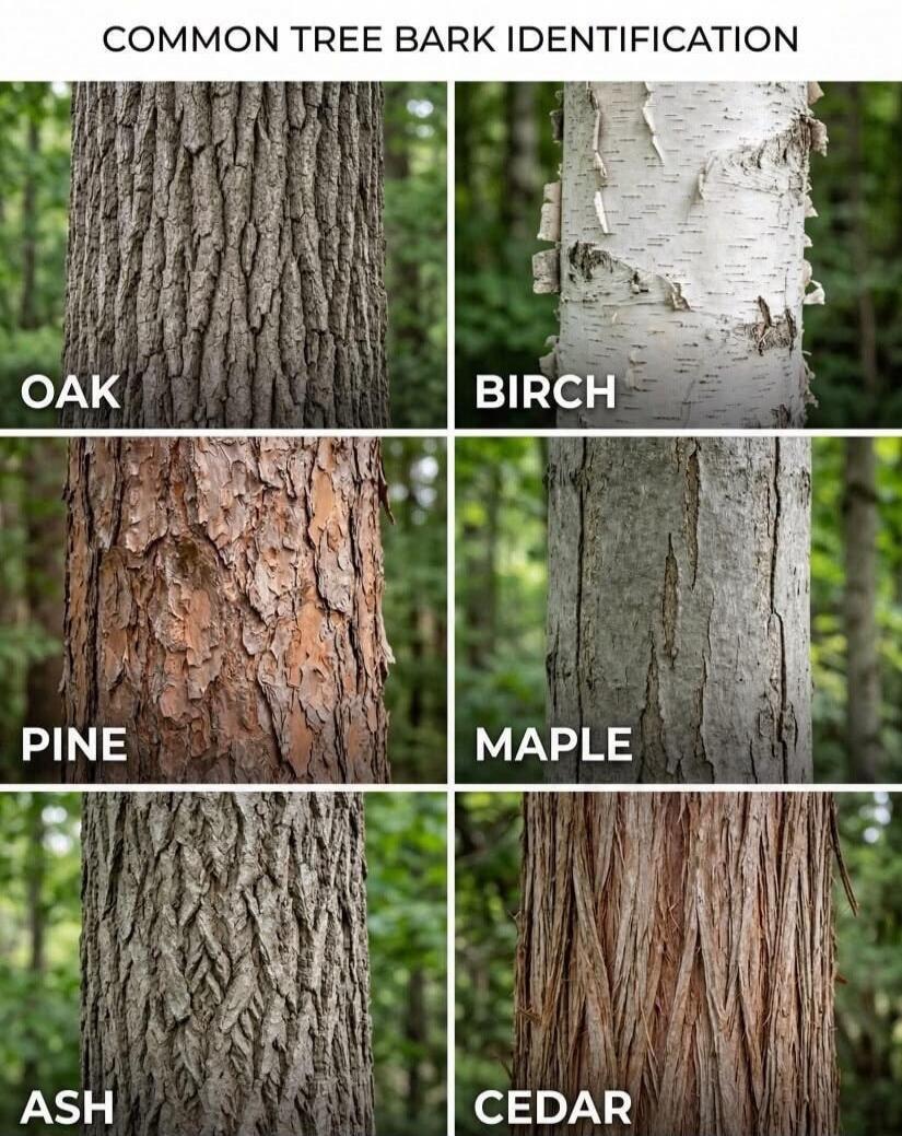 COMMON TREE BARK IDENTIFICATION Oak Birch Pine Maple Ash Cedar
