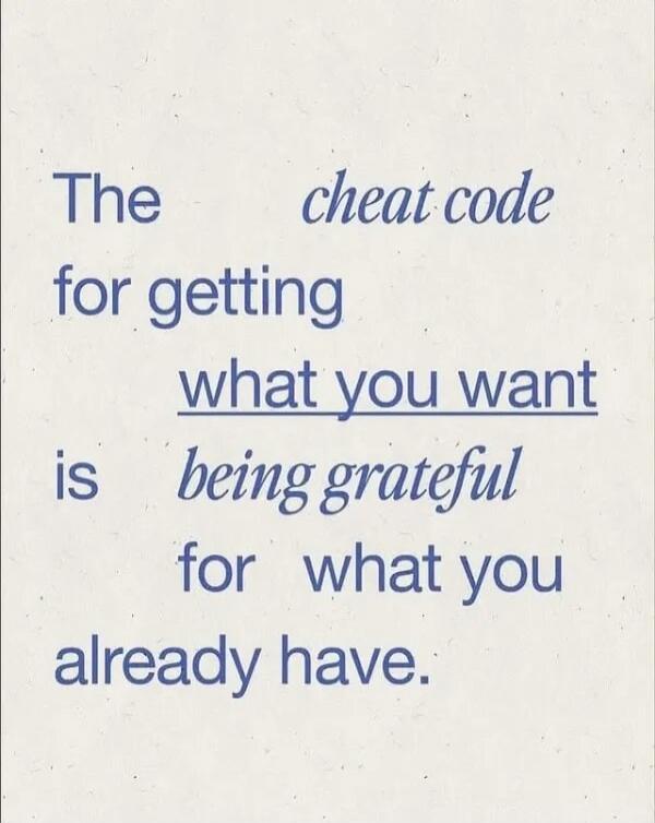 The cheat code for getting what you want is being grateful for what you already have.