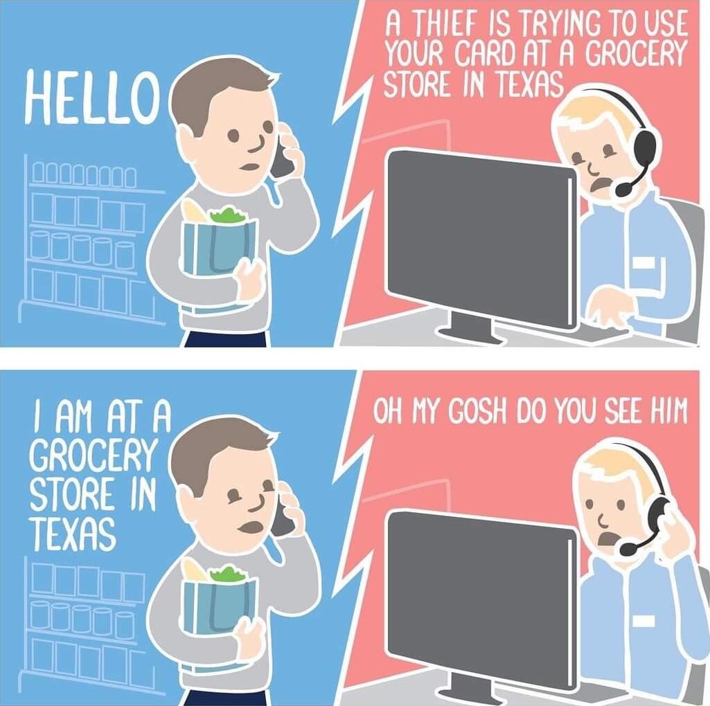 A THIEF IS TRYING TO USE YOUR GARD AT A GROCERY STORE IN TEXAS