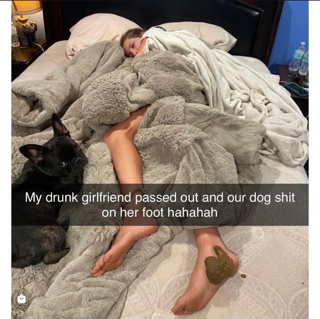 My drunk girlfriend passed out and our dog shit CURES CGEYEUEY e