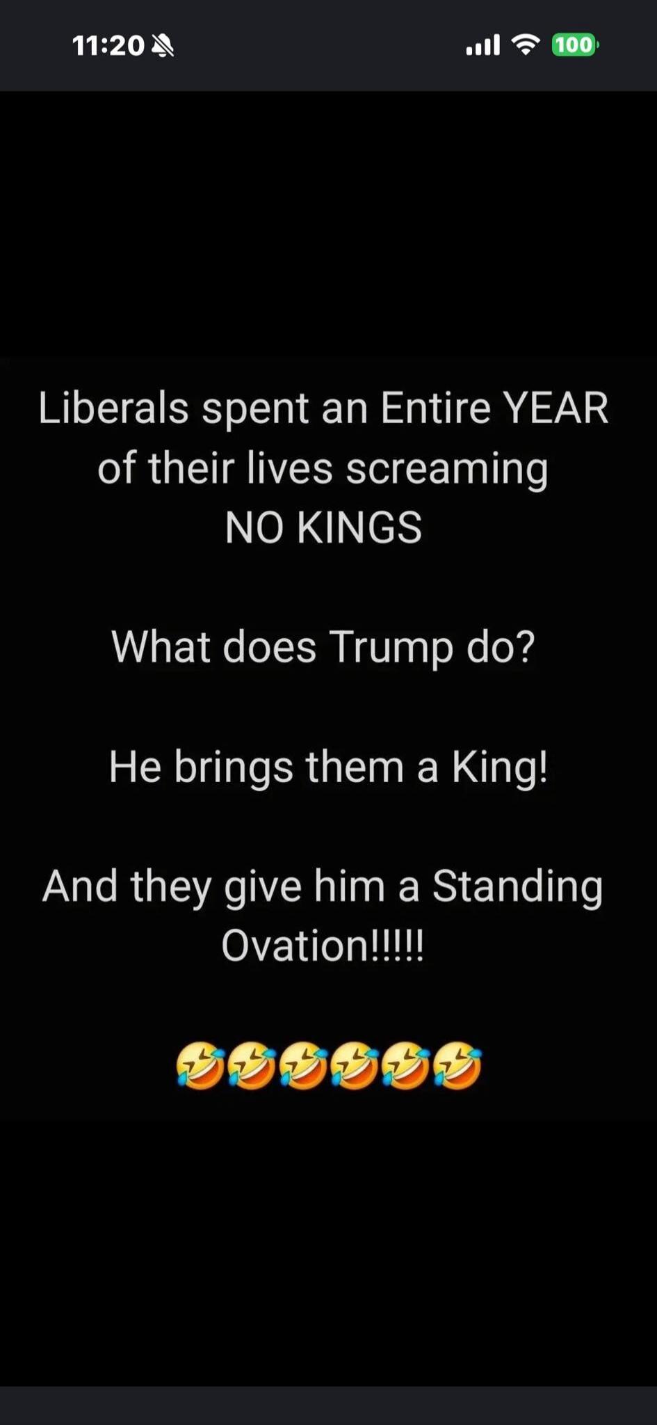 Liberals spent an Entire YEAR of their lives screaming NO KINGS What does Trump do? He brings them a King! And they give him a Standing Ovation!!!!! 😂😂😂😂😂😂