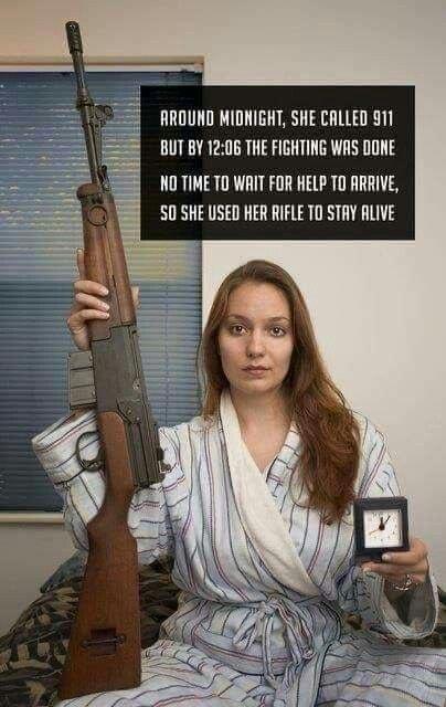 AROUND MIDNIGHT SHE CALLED 811 BUT BY 1206 THE FIGHTING WAS DONE NOTIMETO WRIT FOR HELP TO ARRIVE S0 SHE USED HER RIFLE TO STRY ALIVE