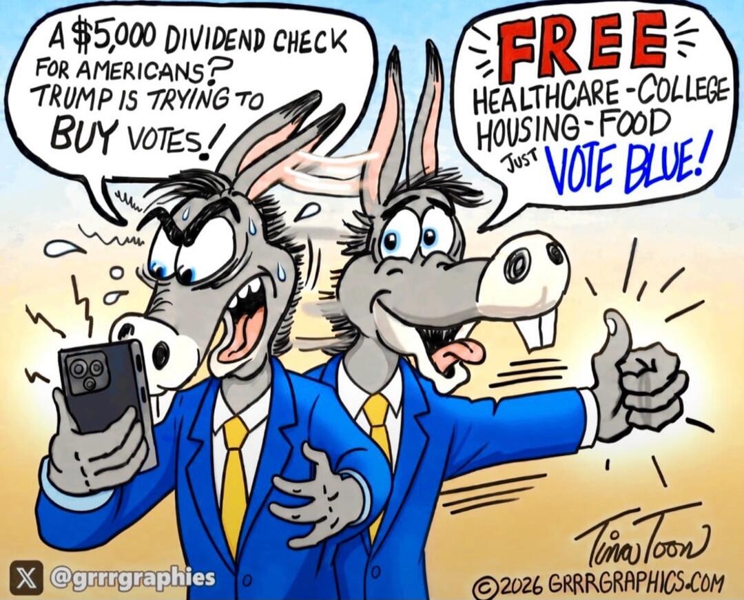 A $5,000 DIVIDEND CHECK FOR AMERICANS? TRUMP IS TRYING TO BUY VOTES! FREE HEALTHCARE - COLLEGE - HOUSING - FOOD JUST VOTE BLUE!