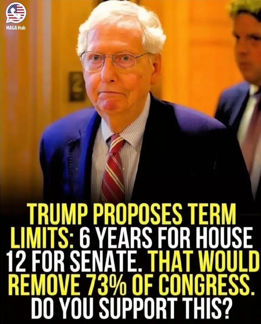 TRUMP PROPOSES TERM LIMITS: 6 YEARS FOR HOUSE 12 FOR SENATE. THAT WOULD REMOVE 73% OF CONGRESS. DO YOU SUPPORT THIS? MAGA Hub
