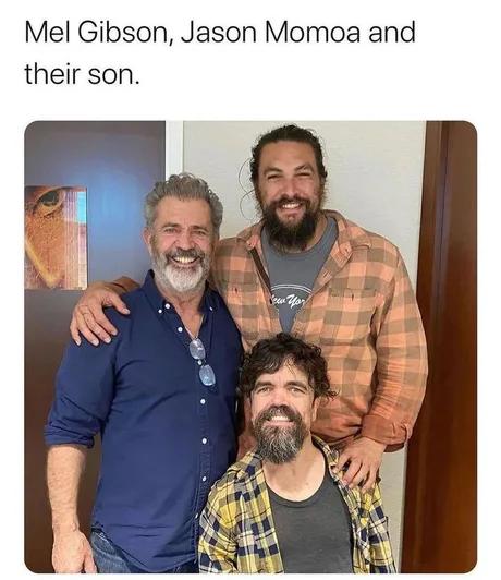 Mel Gibson Jason Momoa and their son