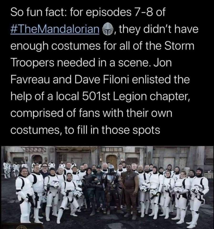 SleRVah leieloTolele AR Ko TheMandalorian they didnt have enough costumes for all of the Storm Troopers needed in a scene Jon Favreau and Dave Filoni enlisted the Ll oNo NleTer RSION IS g MTo o NeipF To I comprised of fans with their own costumes to fill in those spots