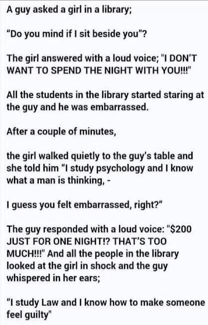 A guy asked a girl in a library; 