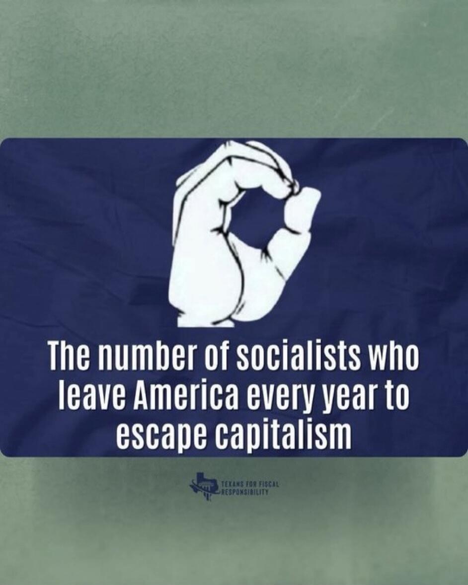 The number of socialists who leave America every year to escape capitalism