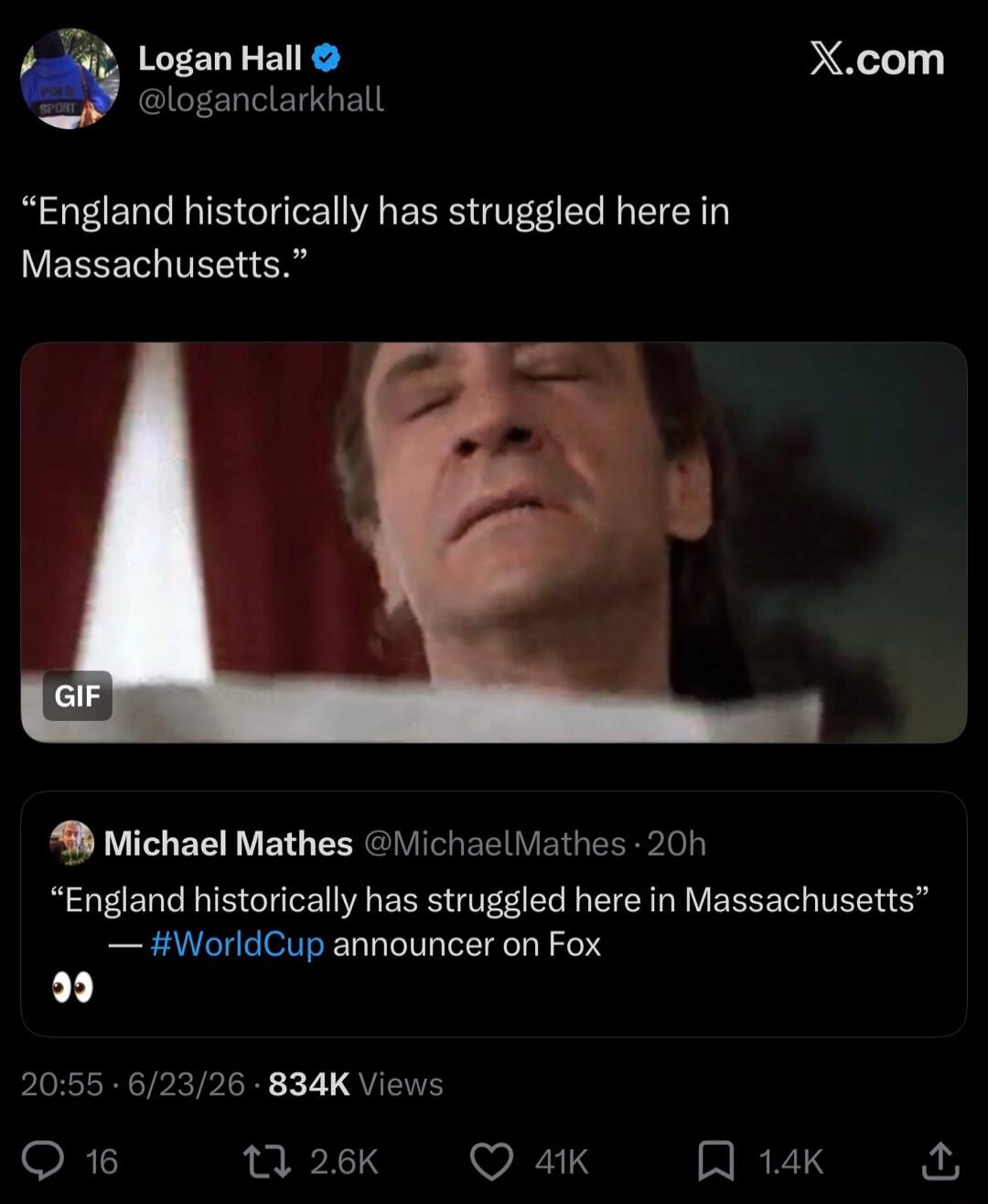 England historically has struggled here in Massachusetts. World Cup announcer on Fox.
