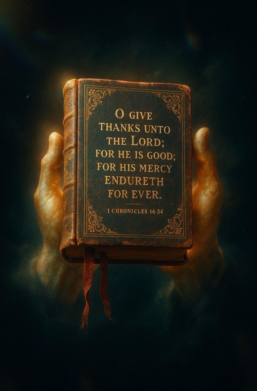 O Give Thanks Unto the Lord; for He is good; for His mercy endureth for ever. 1 Chronicles 16:34