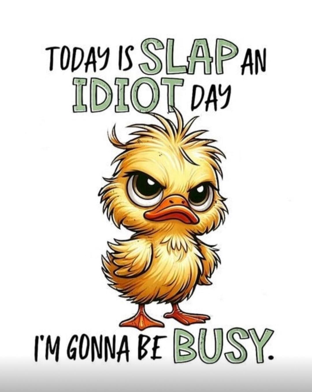 TODAY IS SLAP AN IDIOT DAY I'M GONNA BE BUSY.