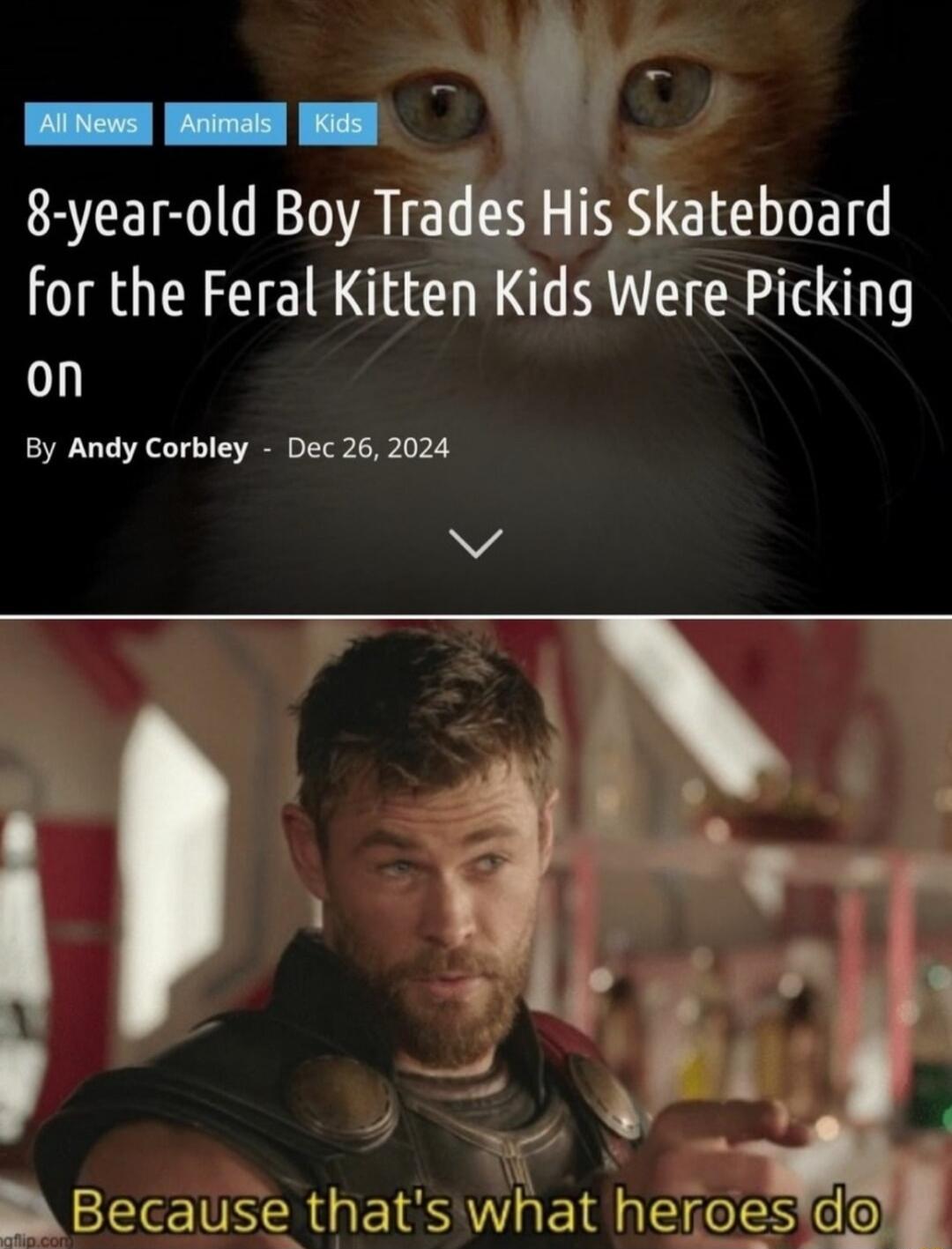 AN 8 year old Boy Trades His Skateboard for the Feral Kitten Kids Were Picking on By Andy Corbley Dec 26 2024 v o c gre 9 Because thatswhat heg OOSld