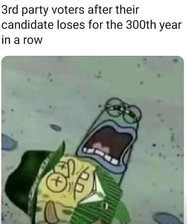 3rd party voters after their candidate loses for the 300th year inarow
