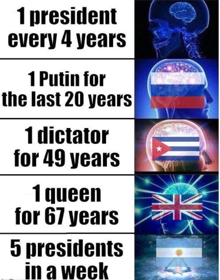 1president every 4 years 1Putinfor Q the last 20 years 1dictator for 49 years 1queen for 67 years 9 presidents __Inaweek