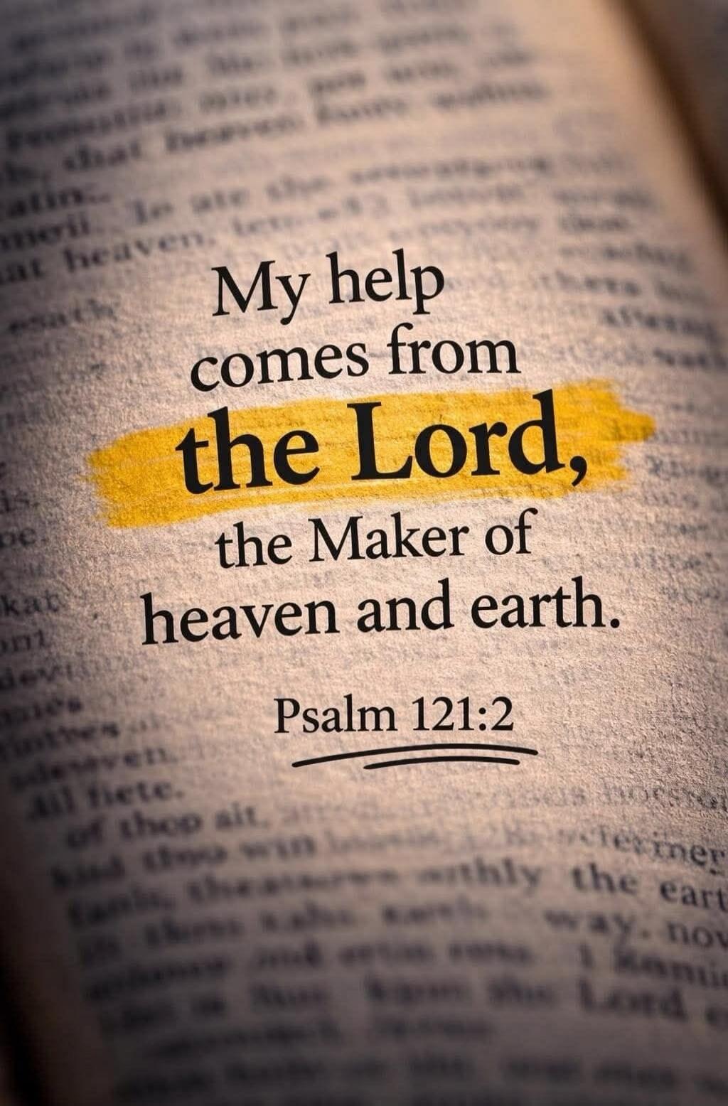 My help comes from the Lord, the Maker of heaven and earth. Psalm 121:2