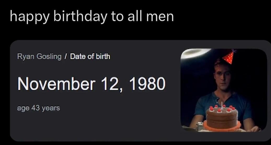happy birthday to all men Ryan Gosing Dats of birth 4 November 12 1980 Y o m