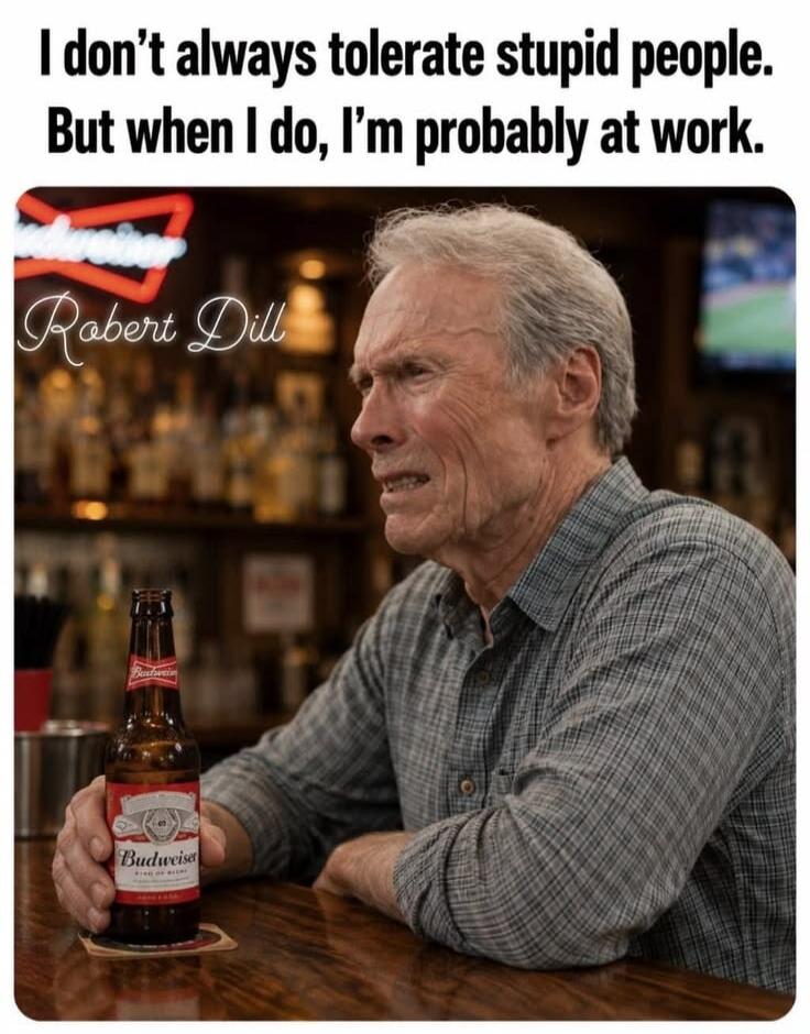 I don't always tolerate stupid people. But when I do, I'm probably at work. Robert Dill. Budweiser.