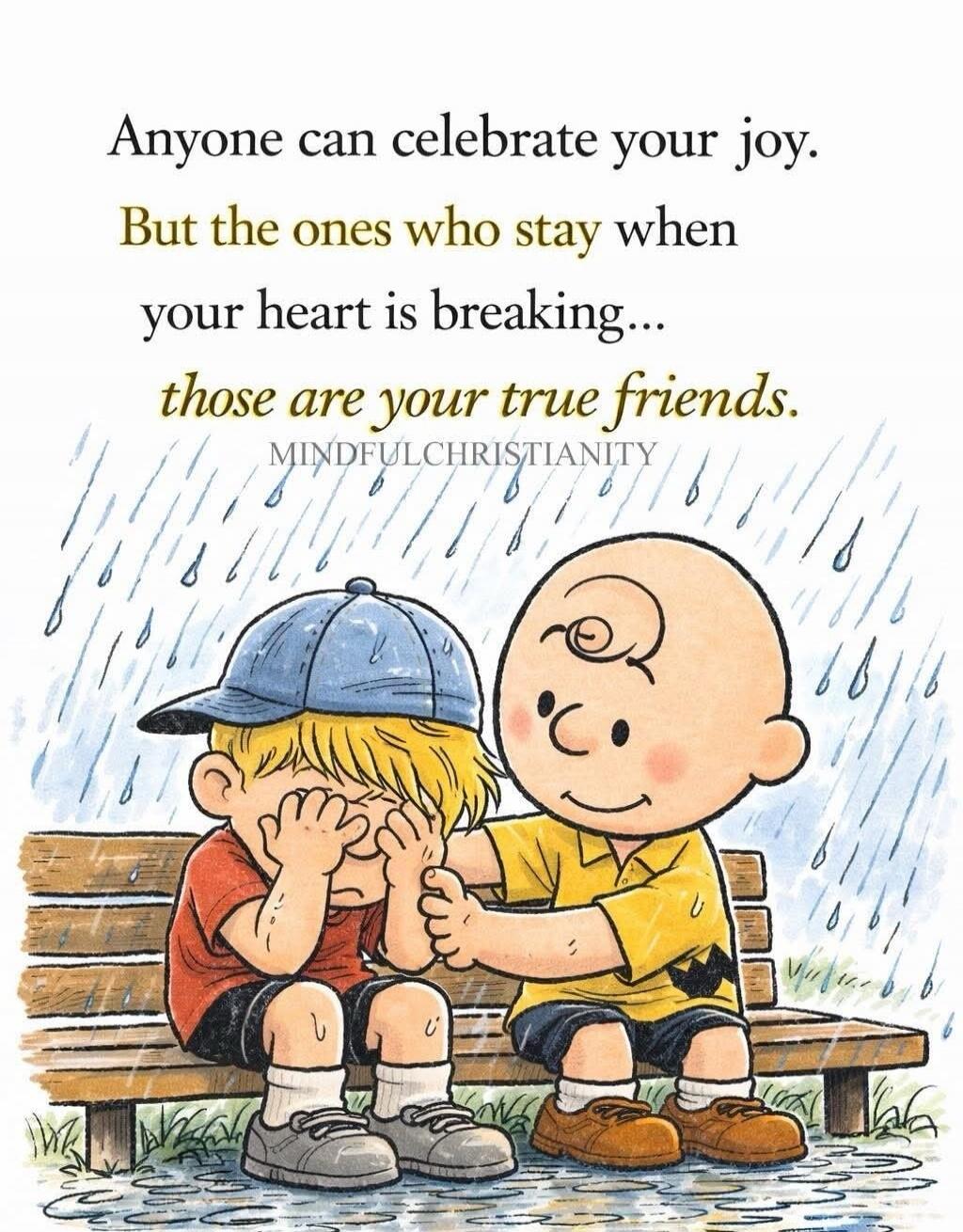 Anyone can celebrate your joy. But the ones who stay when your heart is breaking... those are your true friends. MINDFULCHRISTIANITY