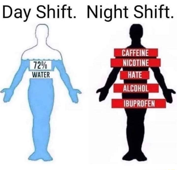 Day Shift Night Shift M 11244113 NICOTINE IT 1 ALCINDLA BUPROFEN WATER