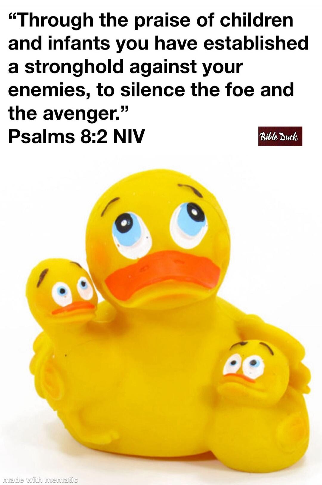 “Through the praise of children and infants you have established a stronghold against your enemies, to silence the foe and the avenger.” Psalms 8:2 NIV