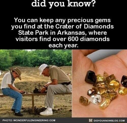 did you know ACUEELNEET Lt VRN T B you find at the Crater of Diamonds State Park in Arkansas where visitors find over 600 diamonds CECLREETA B