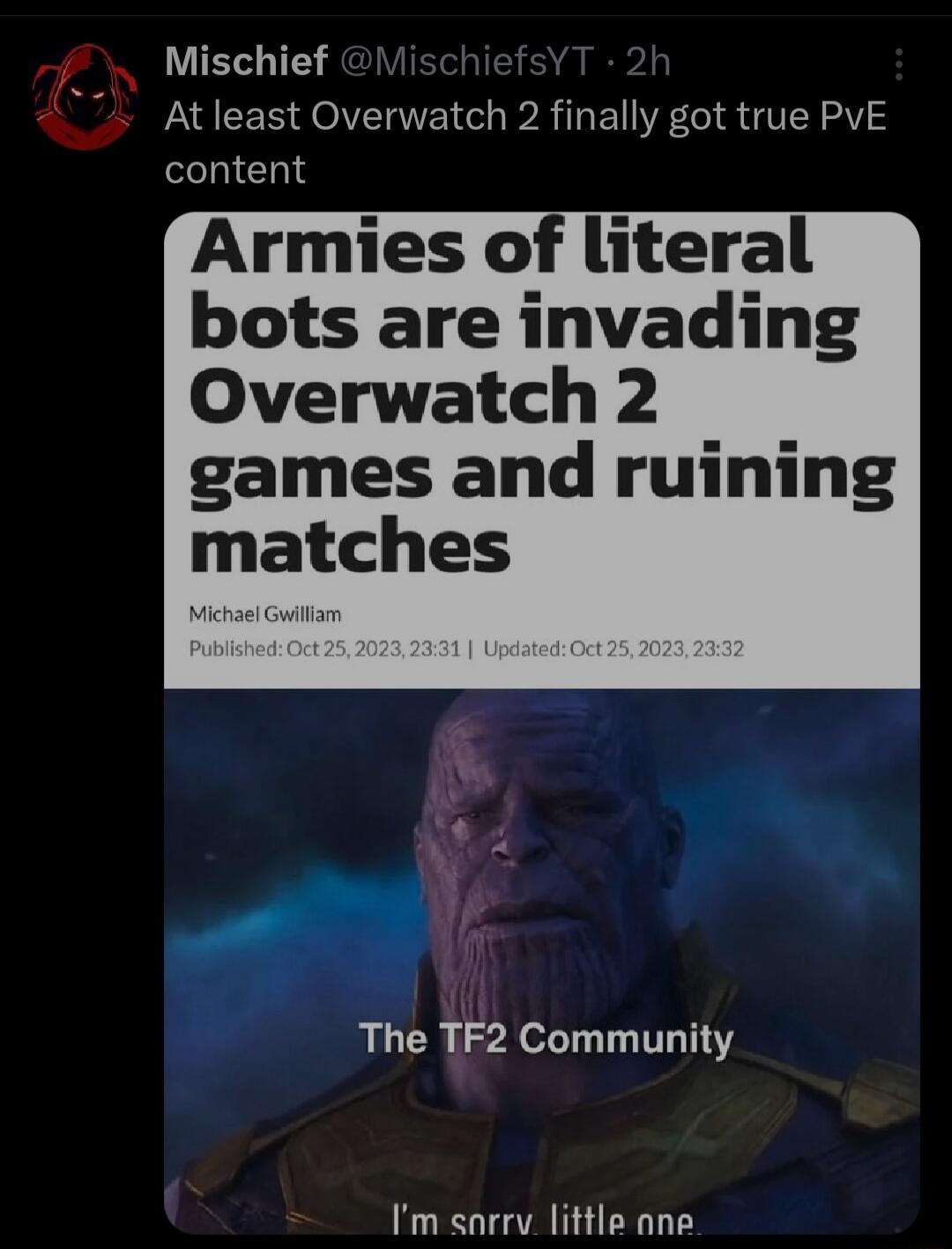 ESHIE At least Overwatch 2 finally got true PvE content Armies of literal bots are invading Overwatch 2 games and ruining matches The TF2 Community Im snrrv little nne