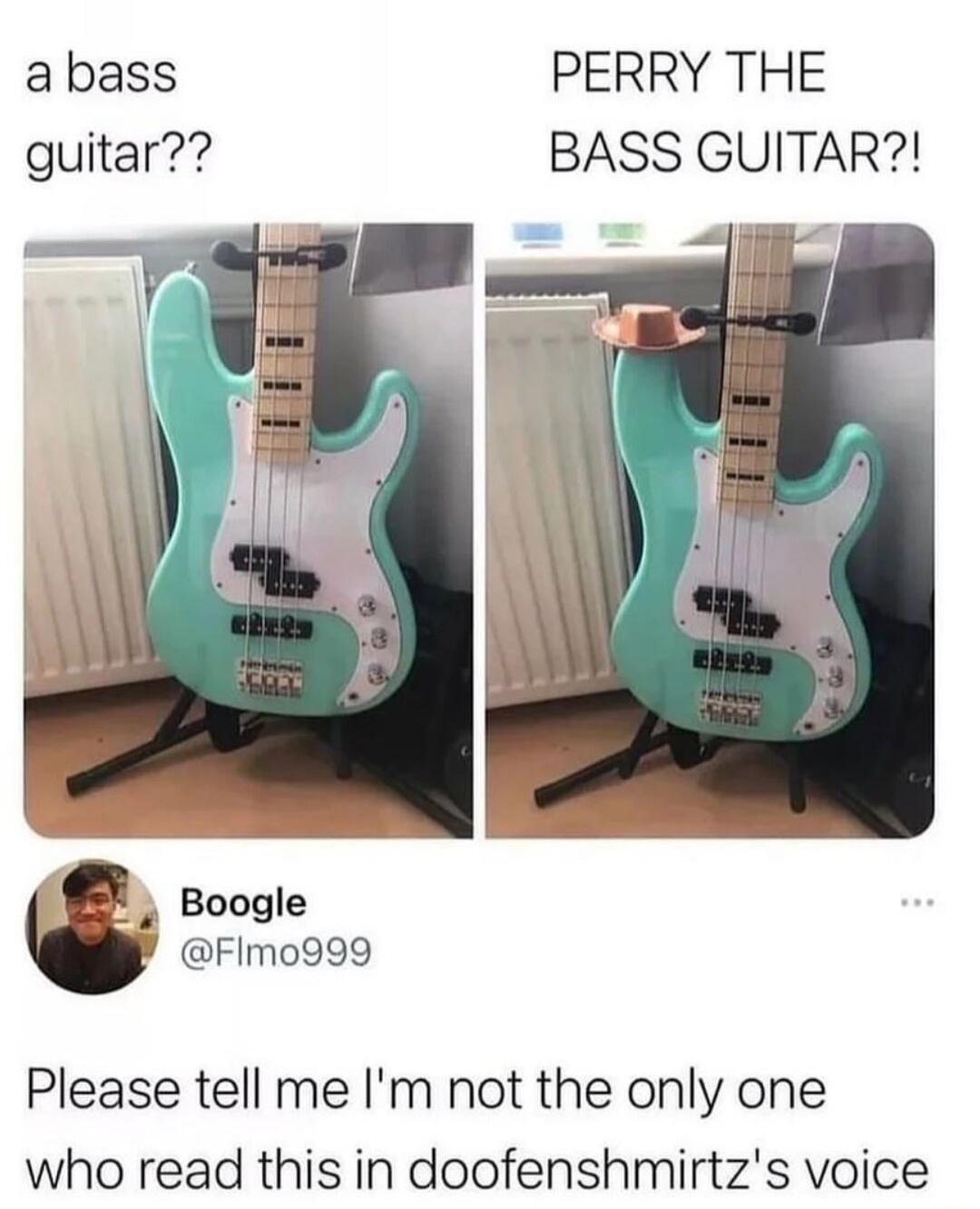 abass PERRY THE guitar BASS GUITAR i 4 Boogle FImo999 Please tell me Im not the only one who read this in doofenshmirtzs voice