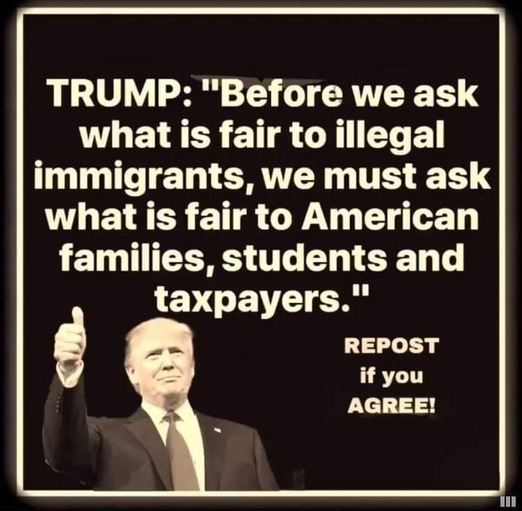 TRUMP Before we ask THETRER T R TR immigrants we must ask what is fair to American families students and taxpayers REPOST if you AGREE