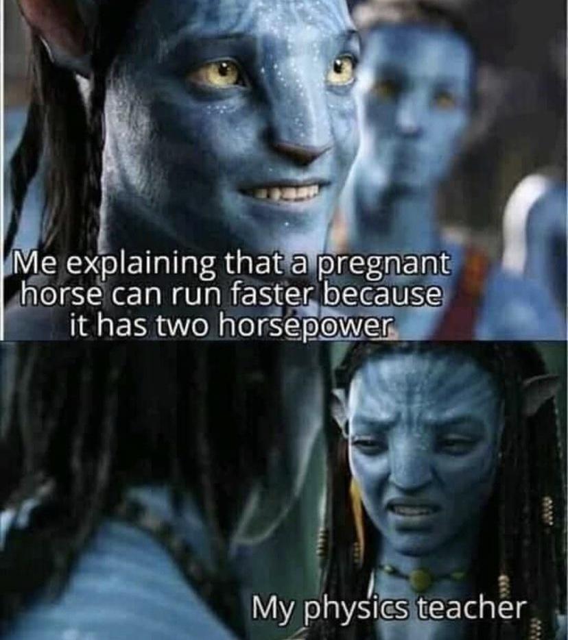 Me explaining thatfa pregrant horse can run fastgpgcause it has two horsepowen e My physlleacher