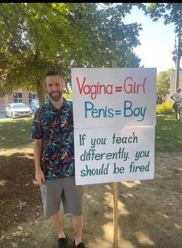 Vagina = Girl. Penis = Boy. If you teach differently, you should be fired.