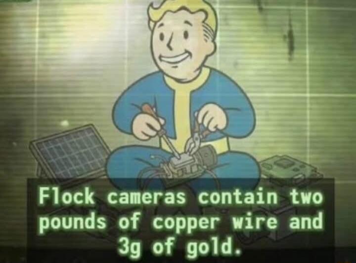 Flock cameras contain two pounds of copper wire and 3g of gold.