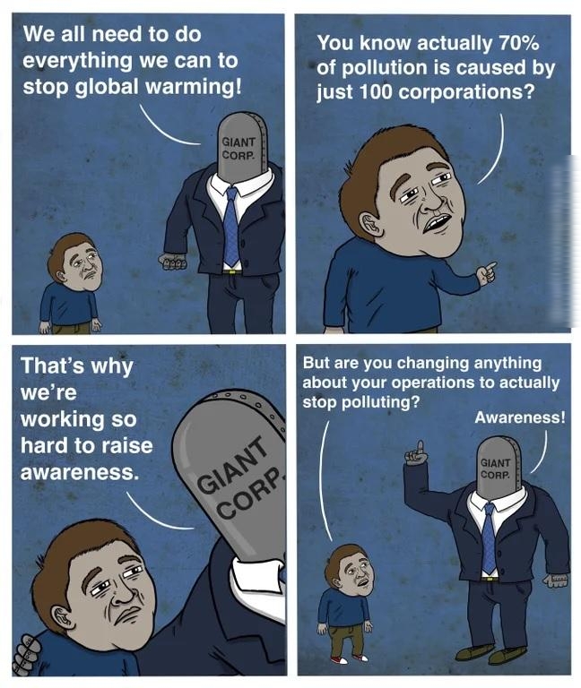 We all need to do everything we can to G e T ETRVET T ed Thats why were working so UEIGRGEE TR awareness A CUR GO OE 7 T TG NERCETTELL N Y just 100 corporations But are you changing anything about your operations to actually stop polluting Awareness 7