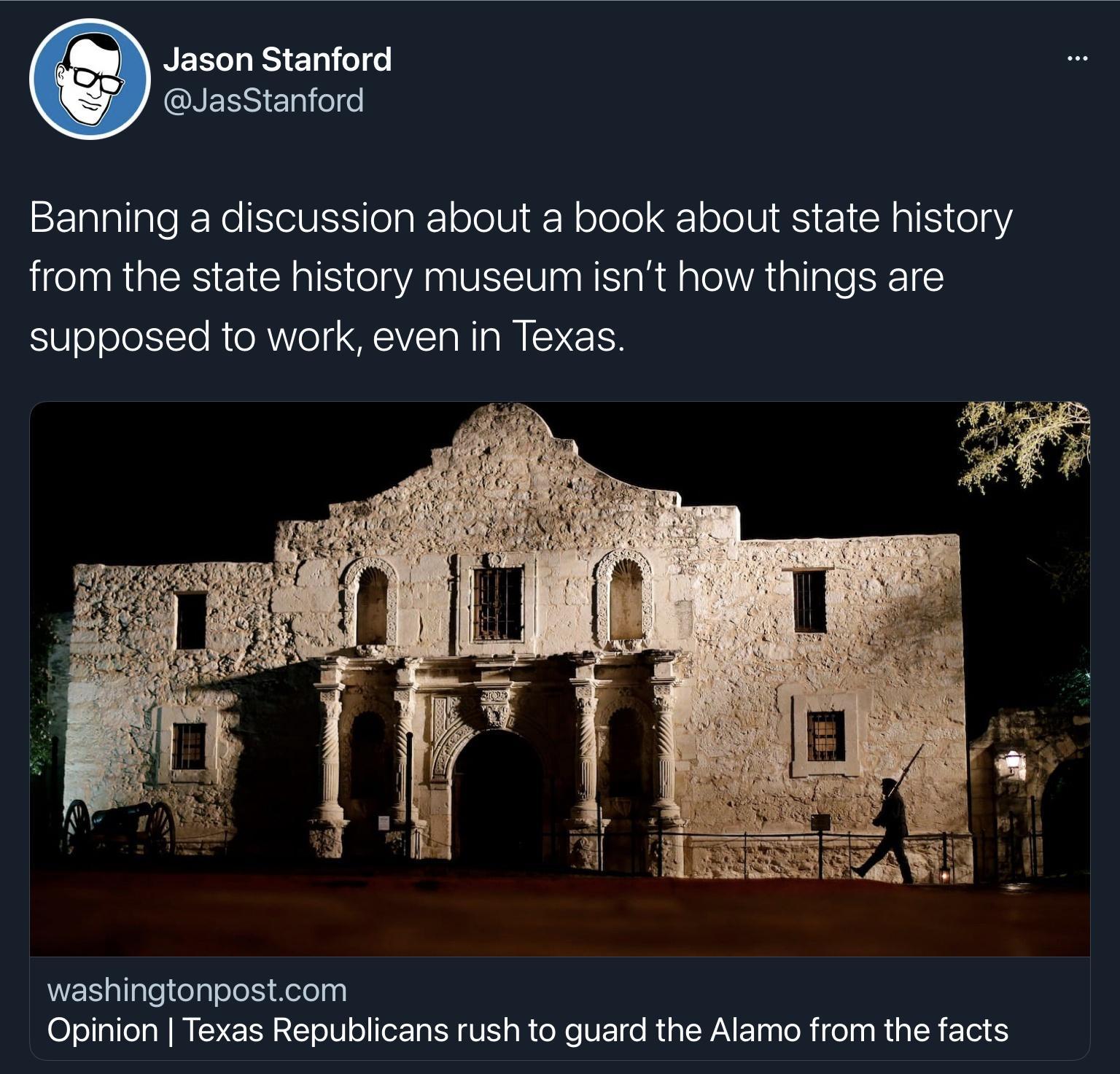 Jason Stanford NEER el e 0 Banning a discussion about a book about state history from the state history museum isnt how things are supposed to work even in Texas AL washingtonpostcom Oo ol el NIV EINRE o1V o TeX Ta 1A V1T g K o Ne V E 0 KU WA ETaaloR i el na R L LR 101 S