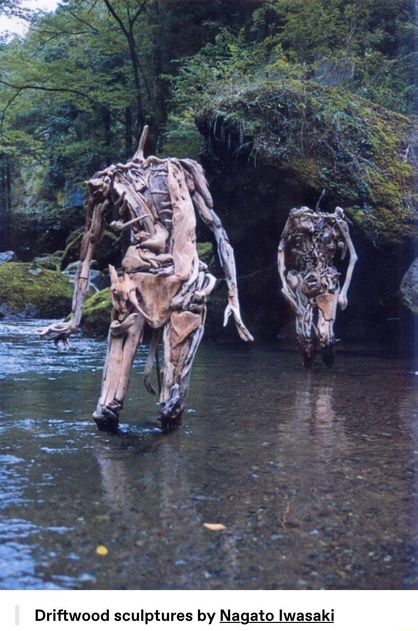 Driftwood sculptures by Nagato Iwasaki