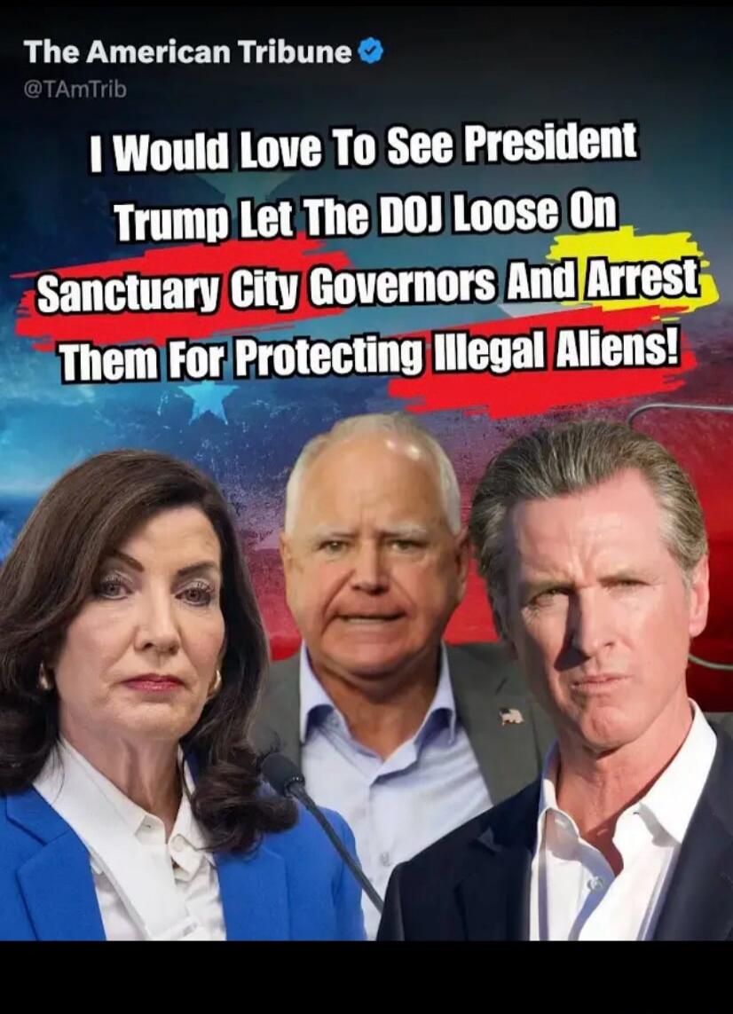 The American Tribune @TAMTrib I Would Love To See President Trump Let The DOJ Loose On Sanctuary City Governors And Arrest Them For Protecting Illegal Aliens!