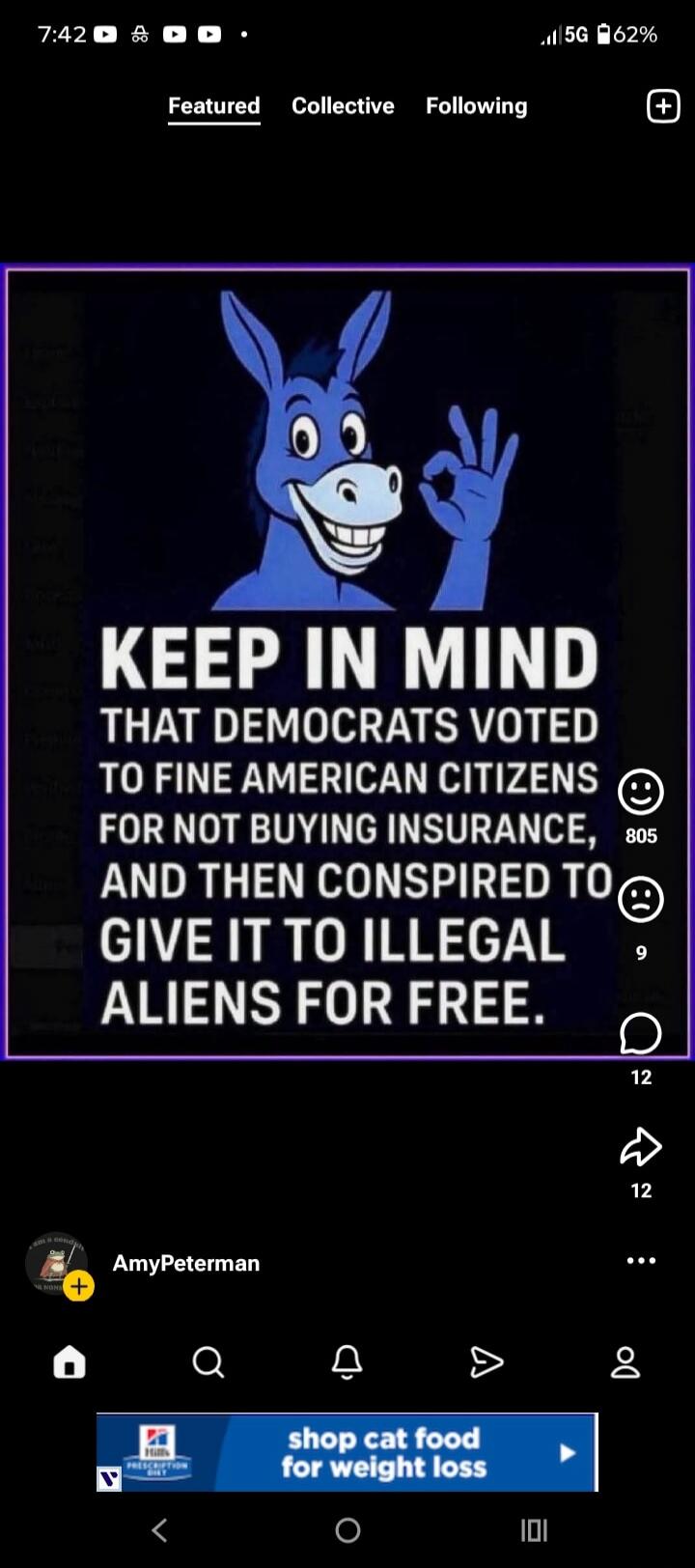 KEEP IN MIND THAT DEMOCRATS VOTED TO FINE AMERICAN CITIZENS FOR NOT BUYING INSURANCE, AND THEN CONSPIRED TO GIVE IT TO ILLEGAL ALIENS FOR FREE.