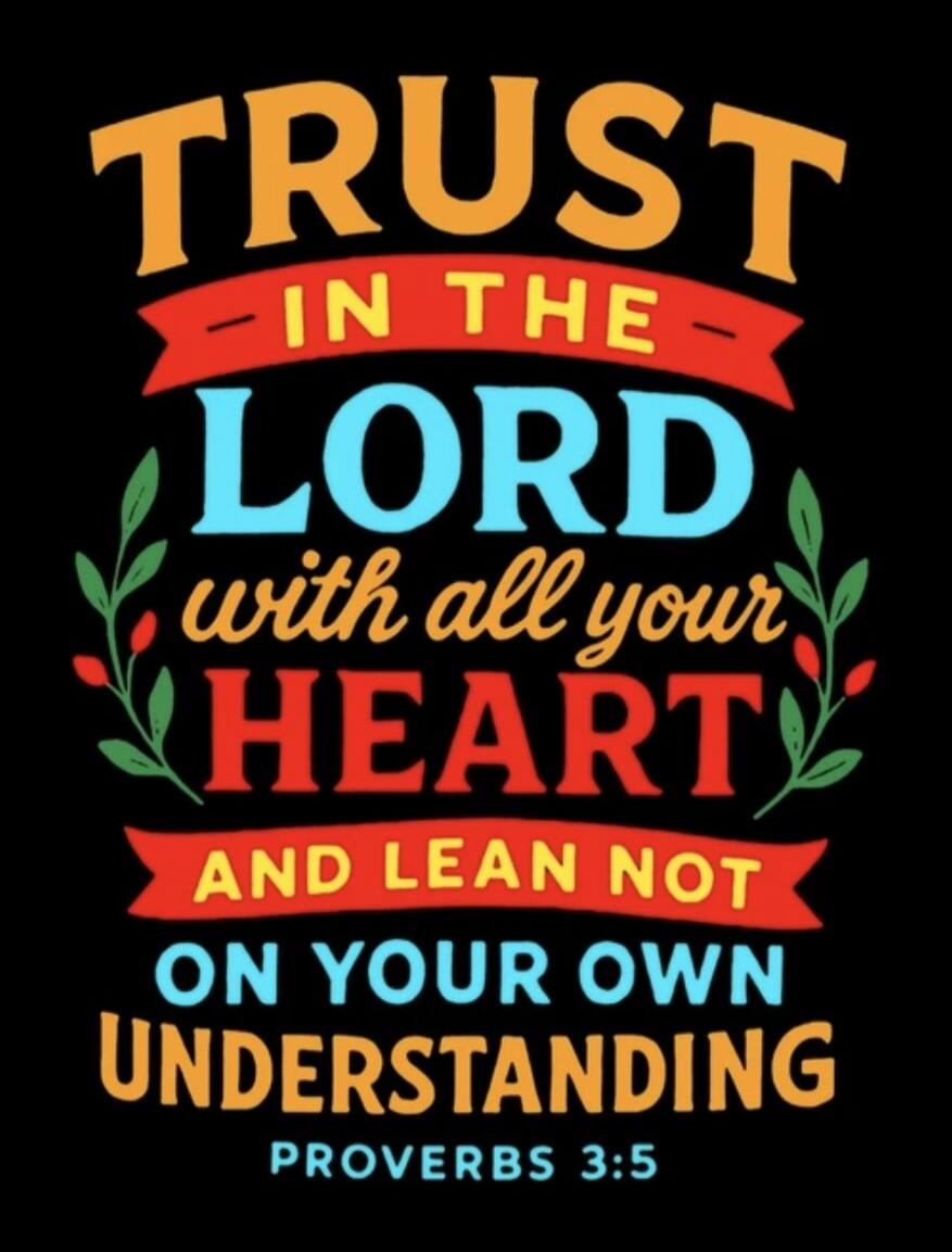 TRUST IN THE LORD with all your HEART AND LEAN NOT ON YOUR OWN UNDERSTANDING PROVERBS 3:5
