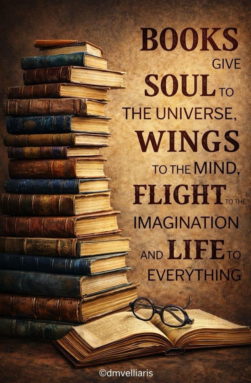 BOOKS GIVE SOUL TO THE UNIVERSE, WINGS TO THE MIND, FLIGHT TO THE IMAGINATION AND LIFE TO EVERYTHING. ©dmvelliars