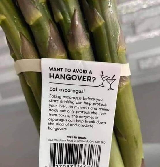 WANT TO AVOID A HANGOVER S STI0NERY Eat asparagus Eating asparagus before yoy start drinking can help protact your liver its minerals and aming acids not only protact the iver from toxins the enzymes i 35paragus can help break down the alcohol and alleviate hangovers Rood 3 Scoiond ON NoF 10 i