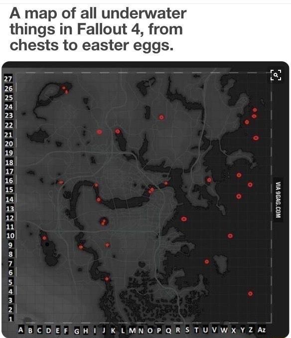 A map of all underwater things in Fallout 4 from chests to easter eggs 14 2 H ABCDEFGHIJKLMNOPQRSTUVWXYZA