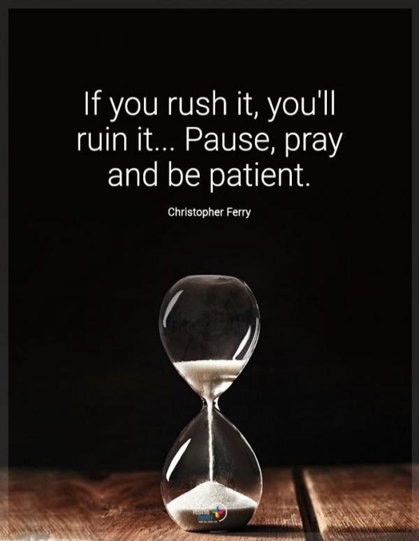 If you rush it, you'll ruin it... Pause, pray and be patient. Christopher Ferry