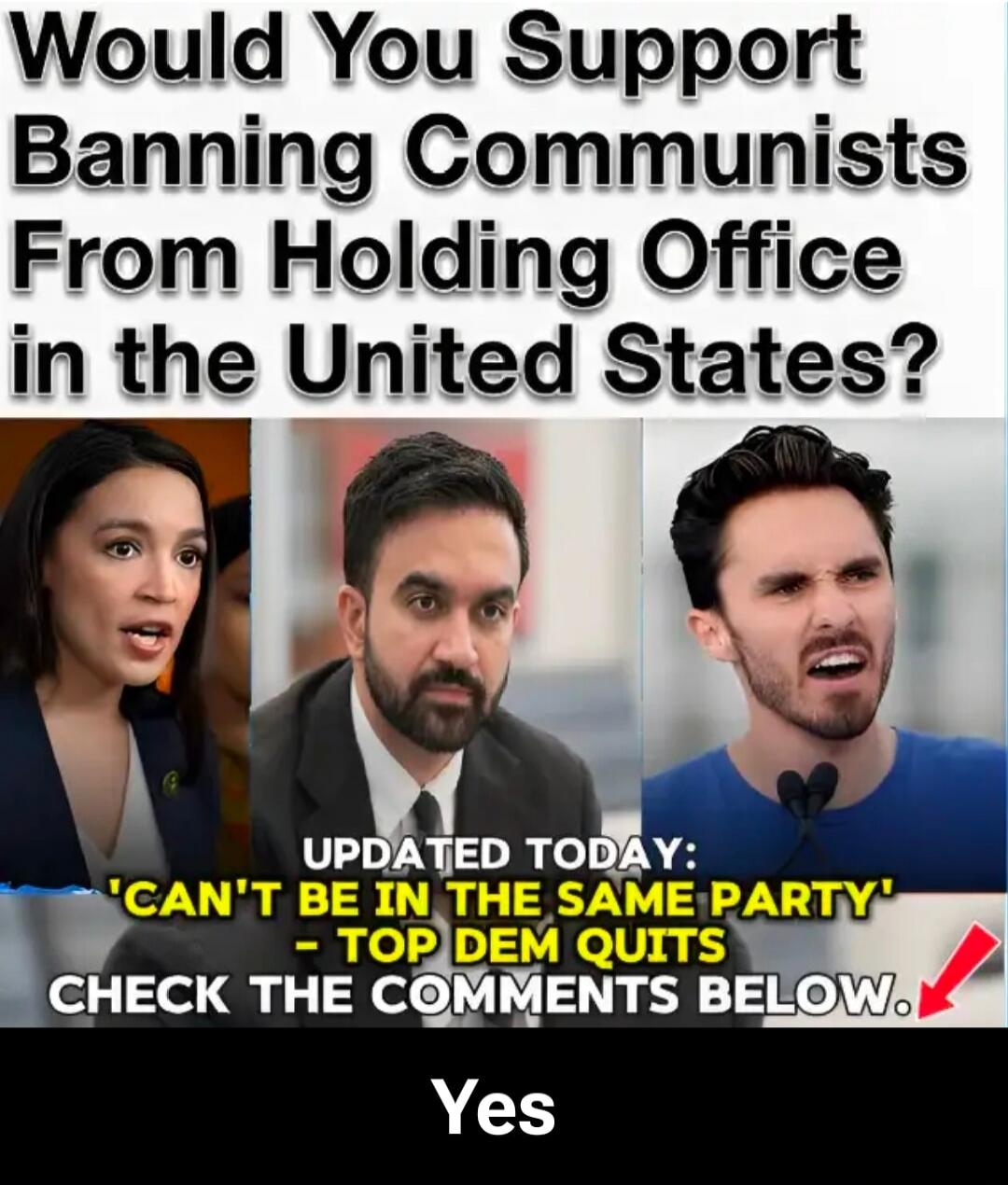 Would You Support Banning Communists From Holding Office in the United States? UPDATED TODAY: 'CAN'T BE IN THE SAME PARTY' - TOP DEM QUITS CHECK THE COMMENTS BELOW. Yes