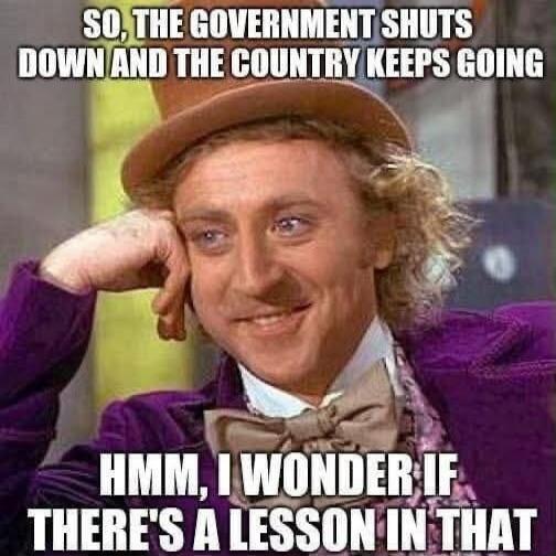 SO, THE GOVERNMENT SHUTS DOWN AND THE COUNTRY KEEPS GOING
HMM, I WONDER IF THERE'S A LESSON IN THAT