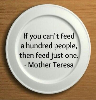 If you can't feed a hundred people, then feed just one. - Mother Teresa